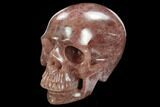 Realistic, Carved Strawberry Quartz Crystal Skull #127571-2